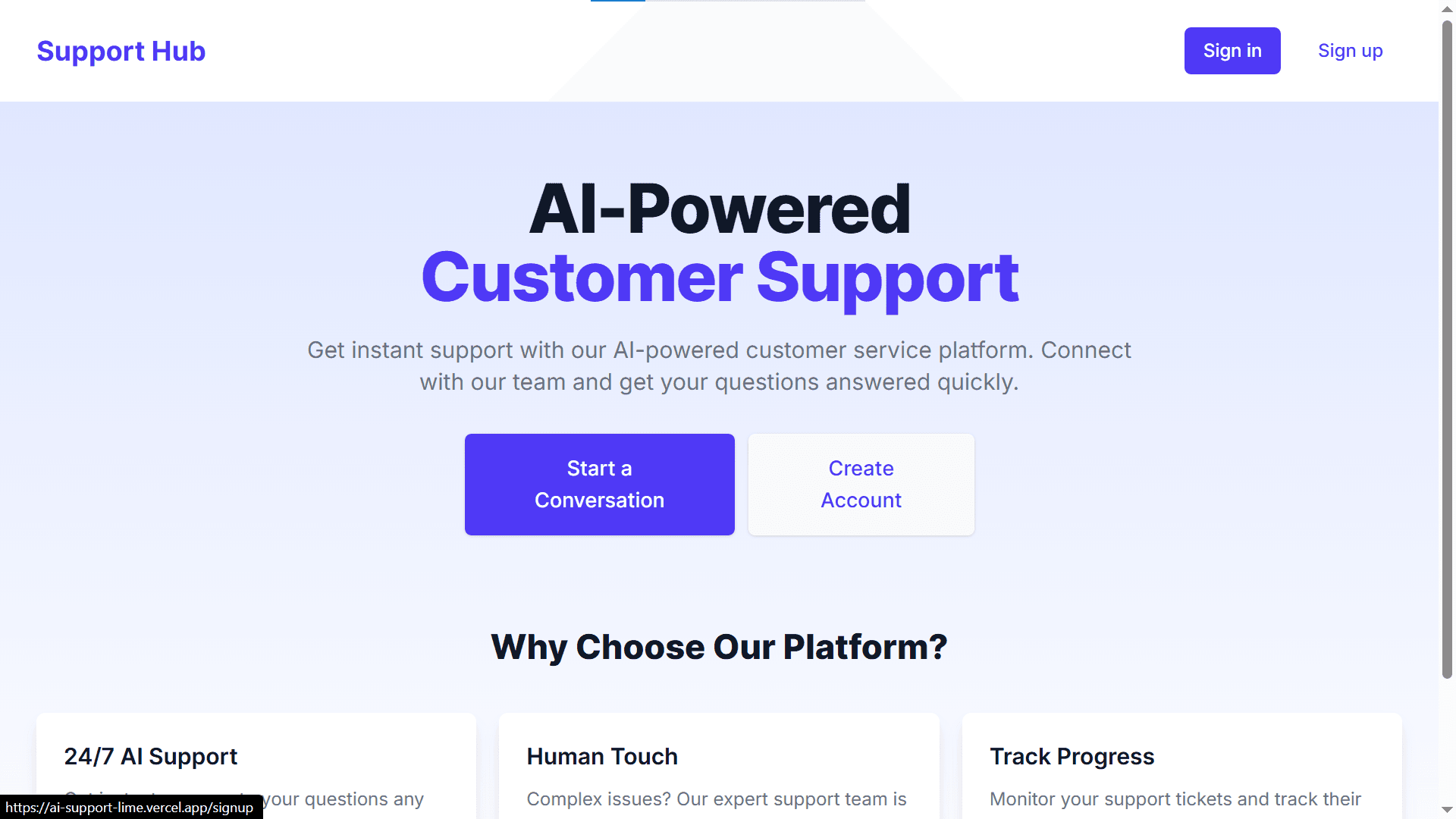 AI Customer Support Agent Platform full-stack app interface preview