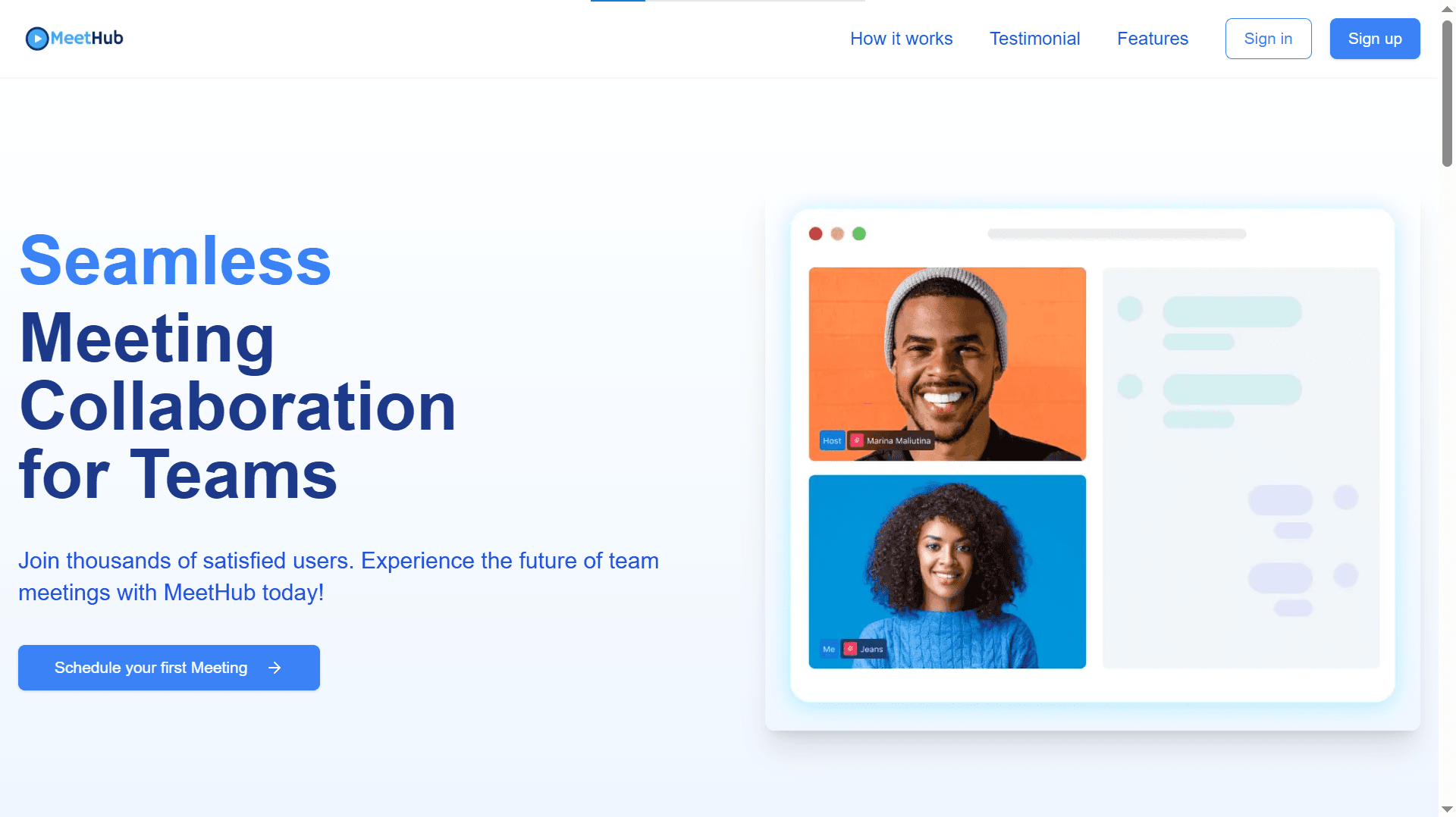 MeetHub Video Conferencing Platform full-stack app interface preview